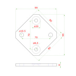 Platňa na bočné kotvenie stĺpu (80x80x6 mm) brúsená nerez K320 /AISI304 Platňa na bočné kotvenie stĺpu (80x80x6 mm) brúsená nerez K320 /AISI304